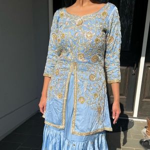 Custom Ice Blue Sarara / Lengha with Handwork Skirt and dress top